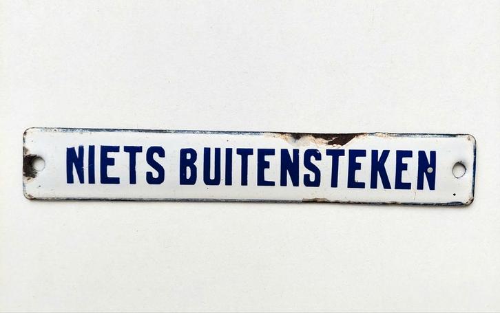 Oud Emaille Bordje Niets Buitensteken Trein Tram Spoorwegen, Verzamelen, Spoorwegen en Tramwegen, Gebruikt, Trein, Overige typen