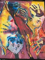 Schilderij met acryl verf kleurrijk abstract, Antiek en Kunst, Ophalen