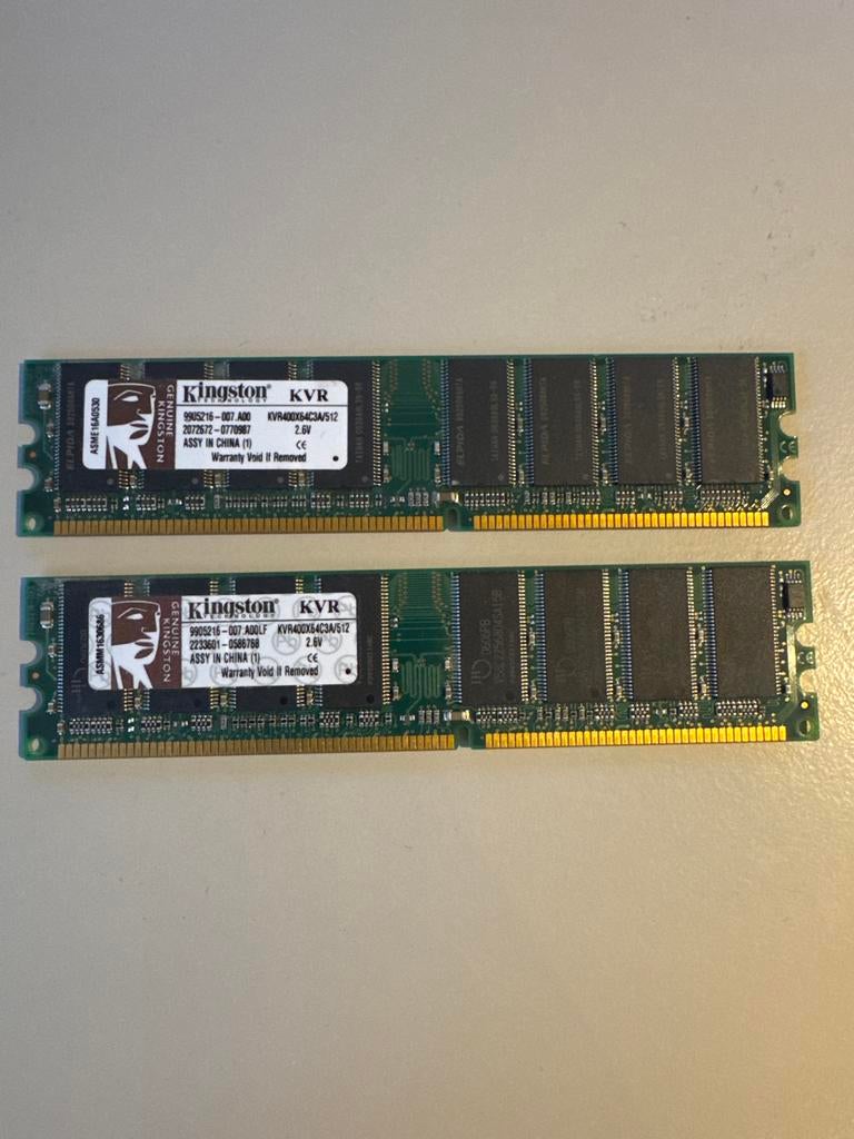 Kingston KVR 2x512MB DDR PC400 Geheugen, Computers en Software, RAM geheugen, Gebruikt, Ophalen of Verzenden, DDR, Desktop