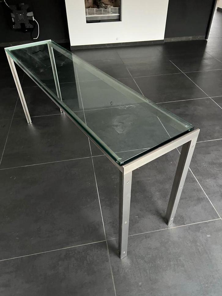 Metaform RVS Glazen Tafel - Zo Goed Als Nieuw, Huis en Inrichting, Tafels | Bijzettafels, Zo goed als nieuw, Rechthoekig, 60 cm of meer