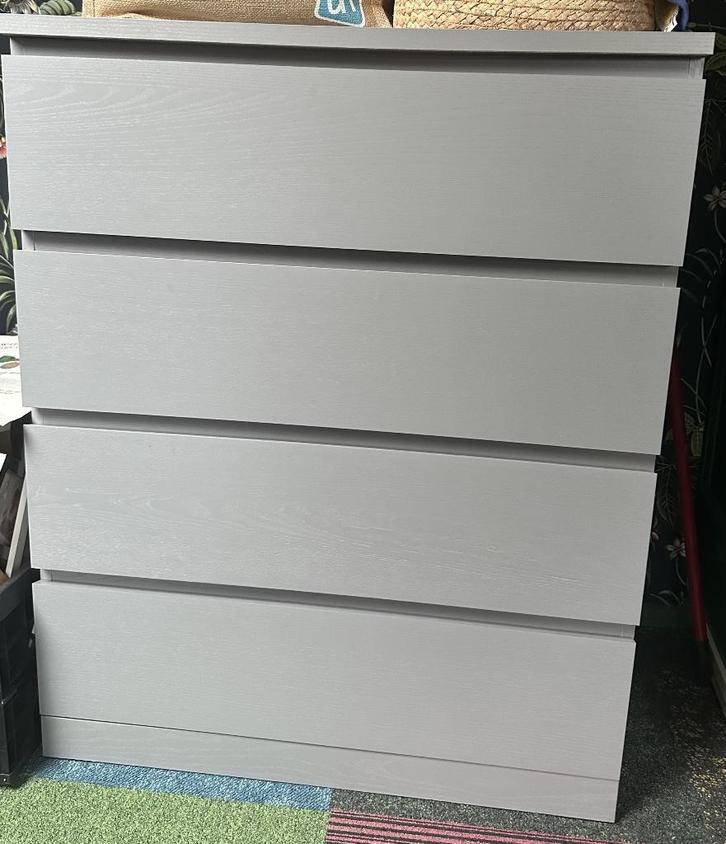 Malm Ladekast (Ikea) met 4 lades, grijs gelazuurd, 80x100 cm, Huis en Inrichting, Kasten | Ladekasten, Zo goed als nieuw, Minder dan 100 cm