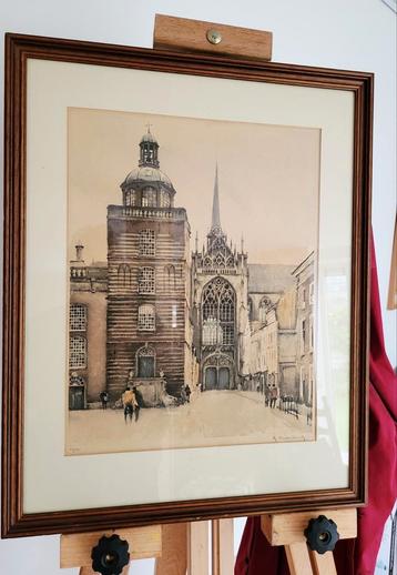 Goes, stad, Zeeland, ets, prent, kerk beschikbaar voor biedingen