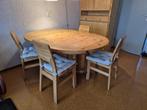 Scandinavische grenen eettafel verstelbaar met 6 stoelen, Ophalen, Gebruikt, 200 cm of meer, 50 tot 100 cm