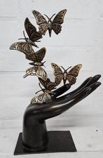 LINKERHAND MET 5 VLINDERS / brons / BRONZEN BEELD, Antiek en Kunst, Kunst | Beelden en Houtsnijwerken, Ophalen of Verzenden