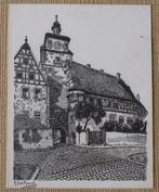 Antieke ets C.H. van Bommel 1923 - stadsgezicht Rothenburg, Ophalen of Verzenden