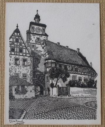 Antieke ets C.H. van Bommel 1923 - stadsgezicht Rothenburg beschikbaar voor biedingen