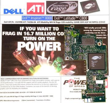 Dell 01E998 0D404 ATI Rage Mobility M4 16MB Inspirion 8000 beschikbaar voor biedingen