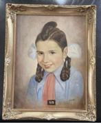 antiek portret schilderij meisje bijzondere haartooi, Antiek en Kunst, Ophalen