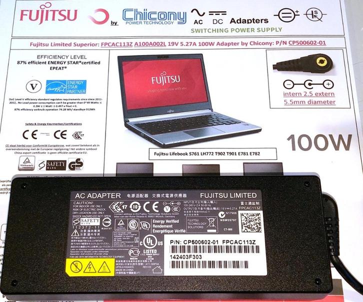Fujitsu CP500602-1 Chicony A11-100P3A 19V 5.27A 100W Adapter, Computers en Software, Laptop-opladers, Nieuw, Ophalen of Verzenden