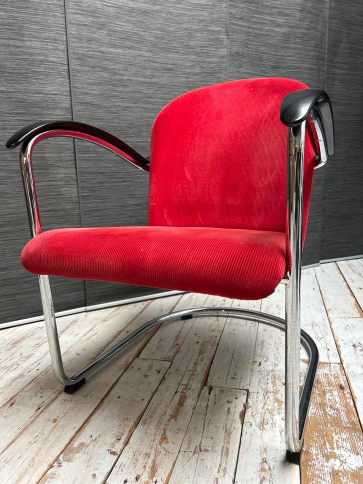 Gispen 414 in nette staat, Huis en Inrichting, Fauteuils, Gebruikt, Metaal, Stof, 50 tot 75 cm, 75 tot 100 cm, Ophalen of Verzenden