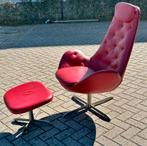 Vintage rode lederen lounge chair met ottoman, Gebruikt, Leer, Eén, Ophalen