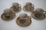 set hannie mein kop schotel 5x aardewerk hert zon schip., Ophalen of Verzenden, Zo goed als nieuw, Overige stijlen, Kop(pen) en/of Schotel(s)