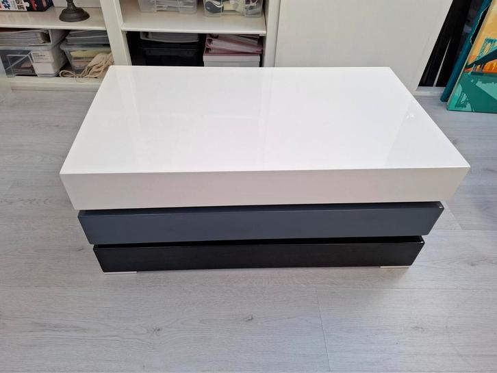 Draaibare salontafel hoogglans zwart/grijs/wit, Huis en Inrichting, Tafels | Salontafels, Gebruikt, Minder dan 50 cm, 50 tot 100 cm