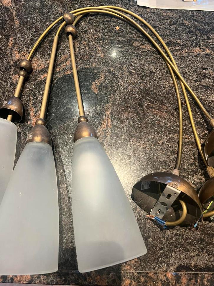 Set van 3 Hanglampen - Stijlvol Design, Huis en Inrichting, Lampen | Hanglampen, Gebruikt, Minder dan 50 cm, Glas, Ophalen of Verzenden