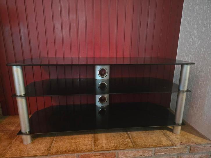 Glazen TV Meubel met 3 Planken, Huis en Inrichting, Kasten | Televisiemeubels, Gebruikt, Minder dan 100 cm, 100 tot 150 cm, 25 tot 50 cm