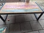 Unieke salontafel met metalen frame, Huis en Inrichting, Tafels | Salontafels, Ophalen, Gebruikt, 100 tot 150 cm, 50 tot 100 cm