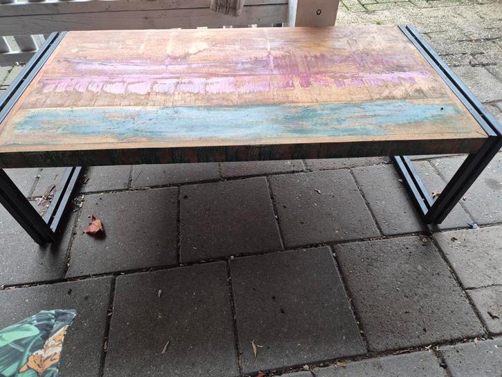 Unieke salontafel met metalen frame, Huis en Inrichting, Tafels | Salontafels, Gebruikt, Minder dan 50 cm, 50 tot 100 cm, 100 tot 150 cm