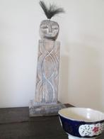 Afrikaanse Kunst 2 Houten Beelden met Tijgerhaar 20x20 60 hg, Ophalen