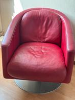 Natuzzi  rode leren fauteuil met draaipunt., Ophalen, Gebruikt, Leer, 75 tot 100 cm