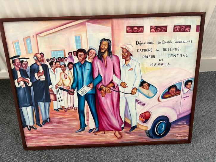 Geschilderde kruisweg uit Afrika met 15 staties. Uniek!, Antiek en Kunst, Antiek | Religie, Ophalen of Verzenden