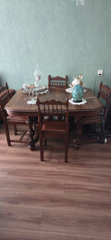 Antieke Eettafel met 4 Stoelen, Antiek en Kunst, Antiek | Meubels | Tafels, Ophalen of Verzenden