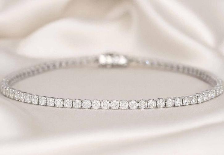 14 k witgoud tinnes armband met 3.00 carat diamanten., Sieraden, Tassen en Uiterlijk, Armbanden, Nieuw, Goud, Ophalen of Verzenden