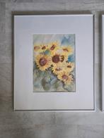 Aquarellen Zonnebloemen in alu lijst  60*50 cm, Antiek en Kunst, Ophalen of Verzenden