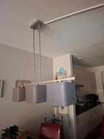 Moderne hanglamp met 3 grijze kappen, Huis en Inrichting, Lampen | Hanglampen, Ophalen of Verzenden, Zo goed als nieuw, Metaal