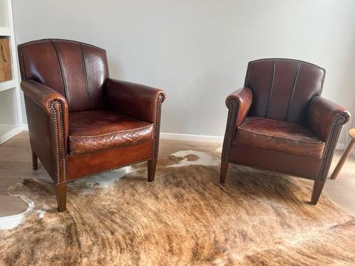 2 prachtige leren clubfauteuils van kwaliteit, Huis en Inrichting, Fauteuils, Gebruikt, Ophalen of Verzenden