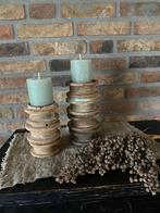Landelijke houten kandelaars, sober wonen, Ophalen of Verzenden, Zo goed als nieuw, Hout, Minder dan 25 cm