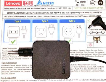 Lenovo ADP-45DW B ADL45WCC 20V 2.25A 45W Adapter 4.0x1.7mm beschikbaar voor biedingen