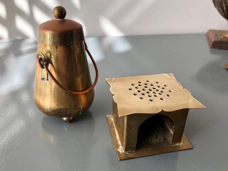 Koperen miniaturen, kandelaar en veegblik handgemaakt, Antiek en Kunst, Antiek | Koper en Brons, Koper, Ophalen of Verzenden