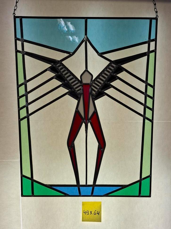 Art Deco Glas in Lood Paneel, Antiek en Kunst, Antiek | Glas en Kristal, Ophalen of Verzenden