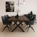 Eiken tafel 6luxe blauwe stoelen, Ophalen, 100 tot 150 cm, Eikenhout, Vijf personen of meer