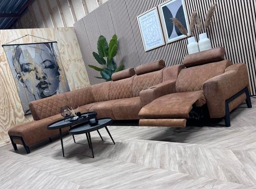 ZGAN De Bommel Cognac Hoekbank - Elektrische Loungen - 372cm, Huis en Inrichting, Banken | Bankstellen, Zo goed als nieuw, Hoekbank