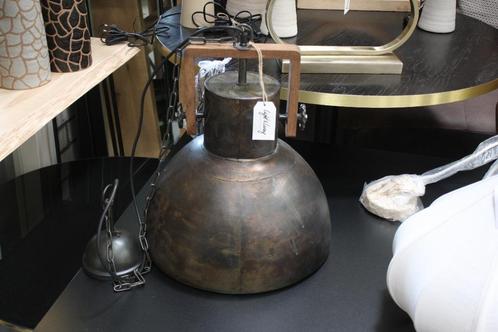 Stoere ronde hanglamp SHELLY Light & Living metaal zink hout, Huis en Inrichting, Lampen | Hanglampen, Zo goed als nieuw, Hout