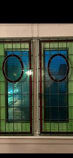 Set antieke glas in lood voorhang ramen 46,5x111 cm, Antiek en Kunst, Ophalen