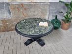 Vintage Zwarte Houten Salontafel Rond | Groen Marmer Blad, Gebruikt, 50 tot 75 cm, Rond, Ophalen of Verzenden