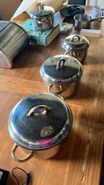 Set van 3 RVS pannen Hackman, Ophalen of Verzenden, Gebruikt, Rvs, Pannenset