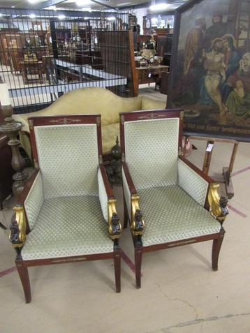 Oer 11318 ANTIEKE set van 2 mahoniehouten Empire armstoelen beschikbaar voor biedingen