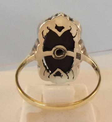 Zeldzame antieke 14K Art Deco ring met Onyx en Diamant beschikbaar voor biedingen