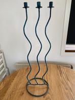 Metalen kandelaar voor 3 kaarsen, Huis en Inrichting, Gebruikt, Blauw, Ophalen of Verzenden, Kandelaar