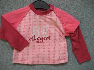 T-shirt shirtje longsleeve maat 74 opdruk city girl. Roze. 