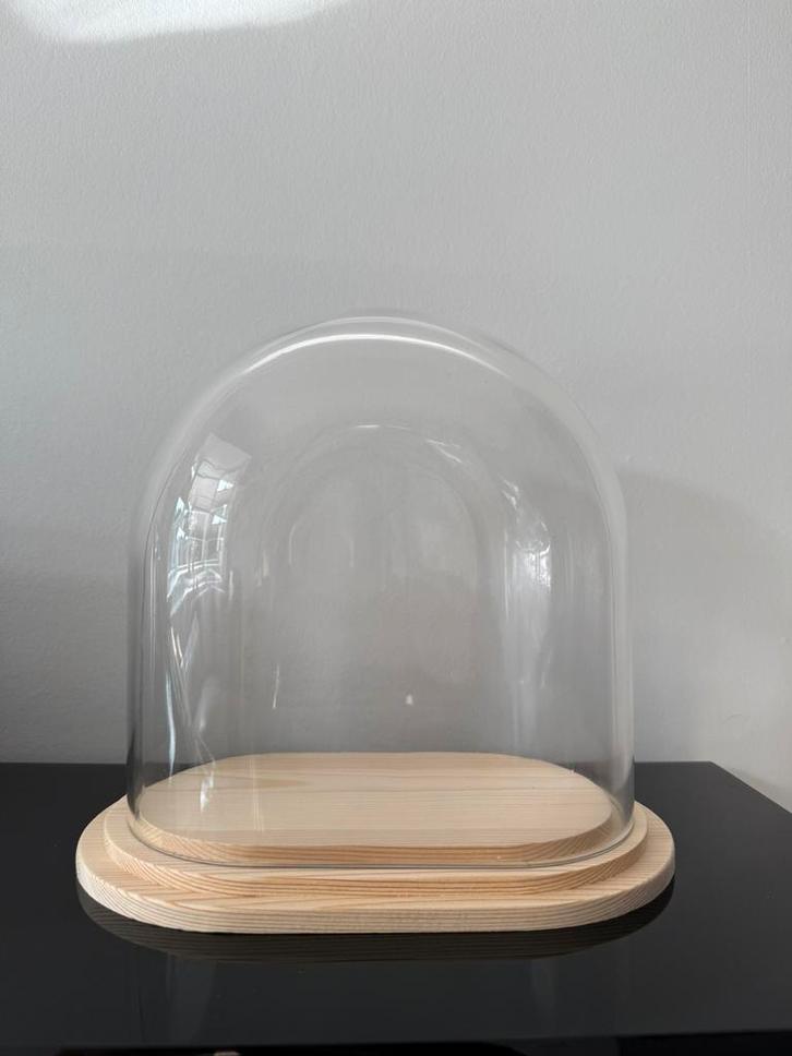 Stolp ovaal S helder glas blank houten plateau, Huis en Inrichting, Woonaccessoires | Stolpen, Nieuw, Ophalen of Verzenden