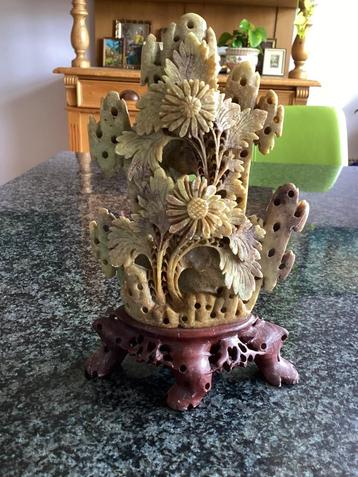 Gesneden zeepsteen, cactus, bloem, vintage, antiek beschikbaar voor biedingen