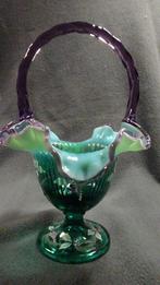 Fenton Art Glass, Handgeschilderde glazen mand, gesigneerd., Ophalen of Verzenden