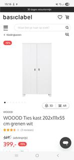 WOOOD Ties kast 202x111x55 cm grenen wit, Ophalen, 100 tot 150 cm, 200 cm of meer, Met hangruimte