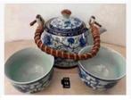 3-delig Chinees servies, rieten handvat theepot kommen, Nieuw, Ophalen of Verzenden, Kom(men), X