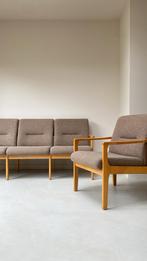 Vintage houten zithoek 3 zitsbank en 2 fauteuils, Ophalen, Deens, Deens, Zo goed als nieuw