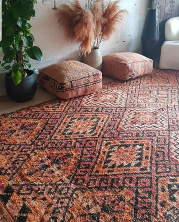 Vintage Shaggy oranje marrokaans bohemian vloerkleed  beschikbaar voor biedingen